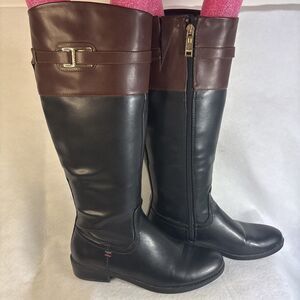 Tommy Hilfiger Francel Riding Boots Womens Size 6.5 Two Tone Black Brown Tall